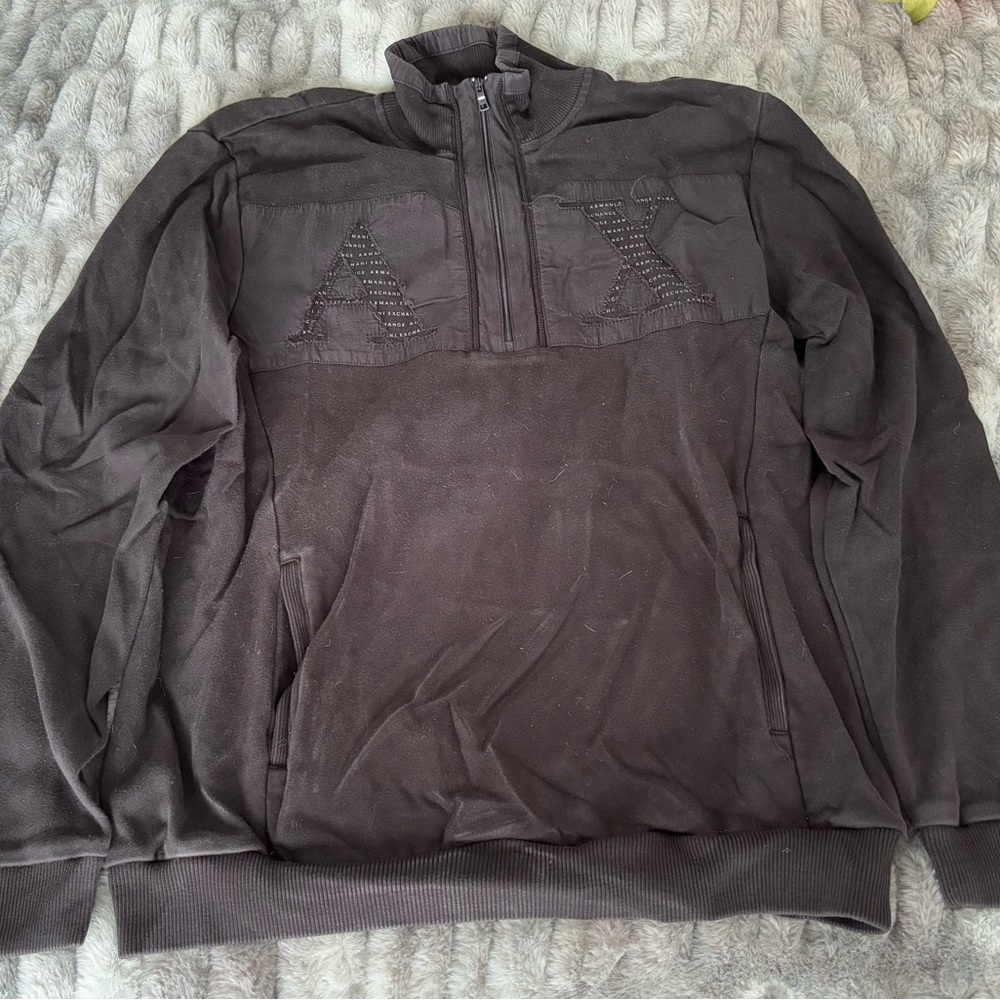 Armani Exchange Black Logo quarter zip Sweatshirt